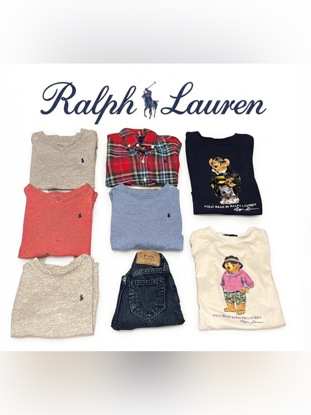 8pc lot authentic Polo Ralph Lauren designer bear lot shirts jeans shorts sz 4 5